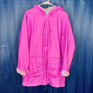 Misty Harbor RainCoat Size L Purple Pink Plaid Lining Great Condition